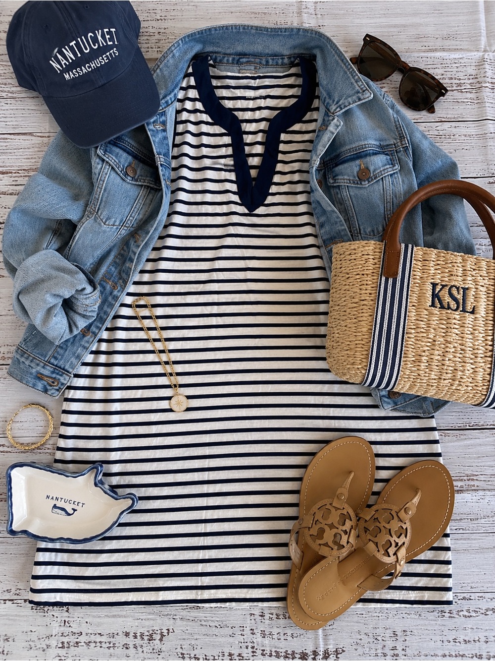 Lands End  Striped Navy & White  Dress